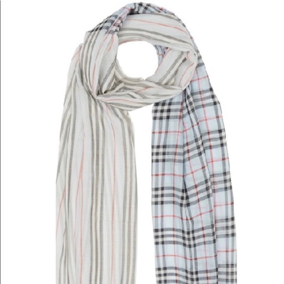 Burberry Stripe And Vintage Check Wool Silk Scarf - Picture 5 of 11